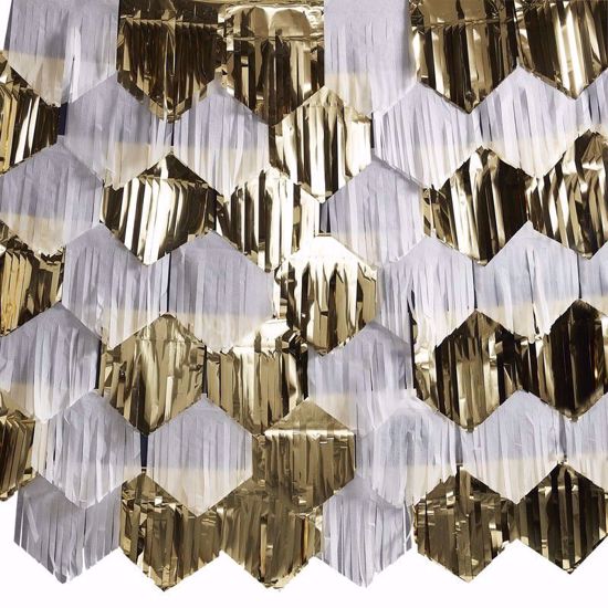 Picture of GOLD AND WHITE FOIL FRINGE CURTAIN CHRISTMAS